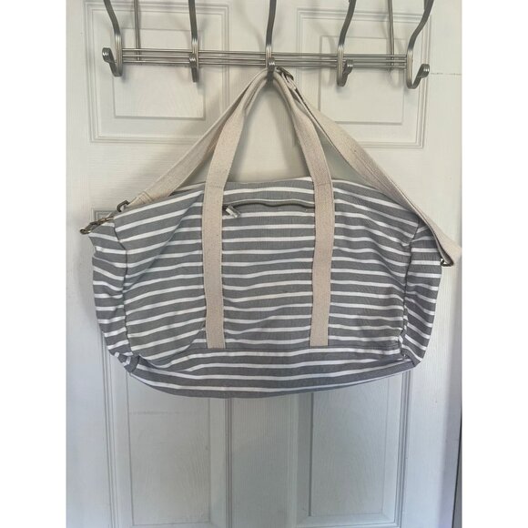 Known Supply Handbags - Know Supply Blue Striped Cotton Canvas Weekender Duffle Bag